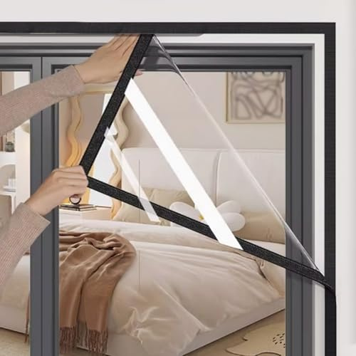 Pellicola Isolante per Finestre,Kit di Isolamento per Finestra per l'Inverno,Pellicola Protettiva Antifreddo,Kit di Vetri Secondari Trasparente,Riutilizzabili (Black,120x150cm/47x59)