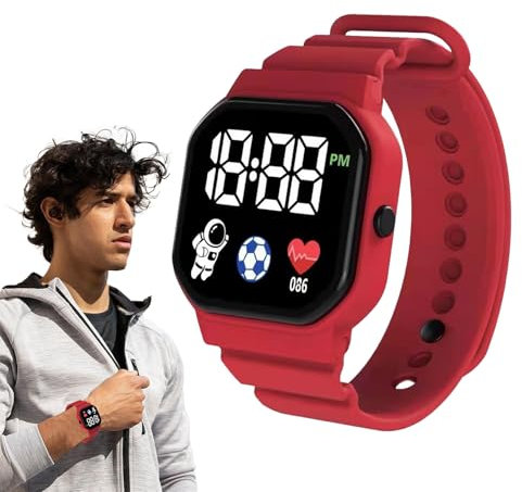 Orologio sportivo digitale - Schermo illuminato medio, silicone, resistente all'acqua per il gioco all'aperto e l'uso della scuola quotidiana