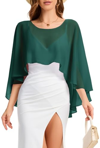 Bbonlinedress Chiffon Capes Damen Sommer Weiche Capelets leichte Tücher Wraps für Abendkleider Schal Stola elegant Umhang Dark Green