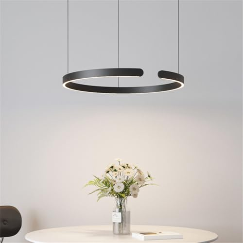 JINWELL LED Pendelleuchte Esstisch, Dimmbar Pendelleuchten Moderne Ringe Design Hängeleuchte Aluminium Esszimmerlampe Hängelampe Hängend Lampen Für Esstischlampe Büro Küche(Schwarz,60cm)