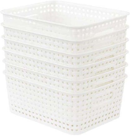 powerking Cestino di stoccaggio in plastica, cesti scaffale con maniglie, 6 pacchetti di contenitori Organizzatore per casa, cassetto per ufficio, armadi e armadi