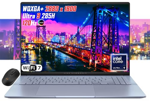ASUS Vivobook 16 OLED WQXGA+(2880x1800) Slim Laptop, Intel Core Ultra9 285H, Wi-Fi 7, RGB retroilluminato KB, 2X Thunderbolt 4, Webcam FHD, win11, mouse wireless