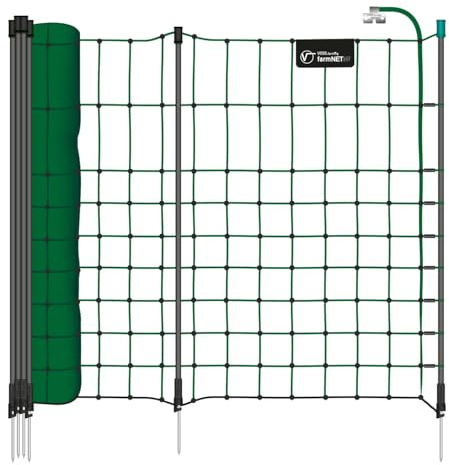VOSS.farming farmNET+ 25m Kleintiernetz 65cm 11 Pfähle 1 Spitze Kaninchenzaun Elektronetz Grün