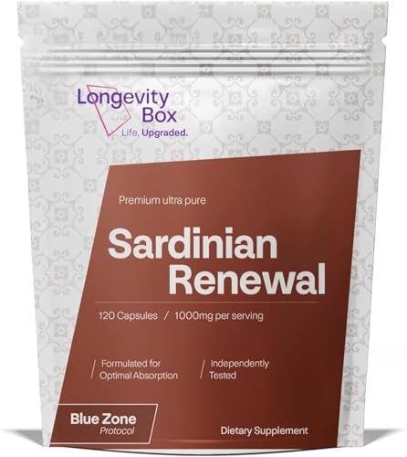 Longevity Box Sardinian Renewal – Spermidin 5 mg mit Cannonau Traubenkern, Citrus Bergamot, Mariendistel & Rosmarin – Zell-Erneuerung, Herz- & Stoffwechsel-Support – 120 Kapseln