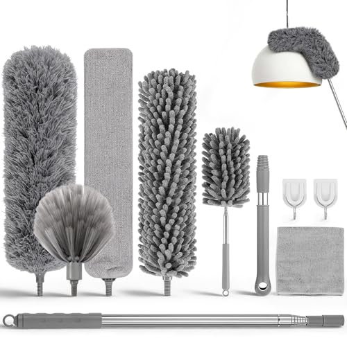 10 Pack Feather Duster Extendable, Cobweb Brush Extendable Telescopic Duster, with Extension Pole Up to 90'', for High & Hard, for Dusters Cleaning Ceiling Fan, High Ceiling, Furniture