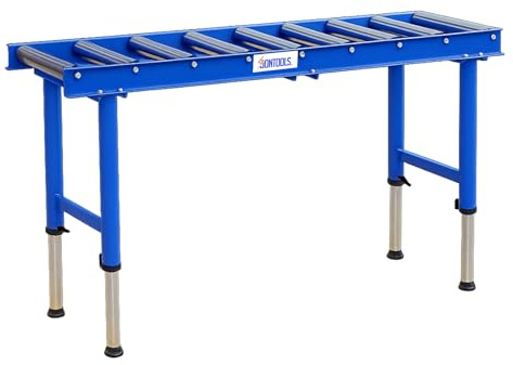 SoonTools Adjustable Conveyor Roller Stand for Woodworking - 9 Rolls Design, 2.2 Diameter, Height 25.59-43.3, 440 LBS Load Capacity Outfeed/Infeed Table Support for Table Saws & Planers