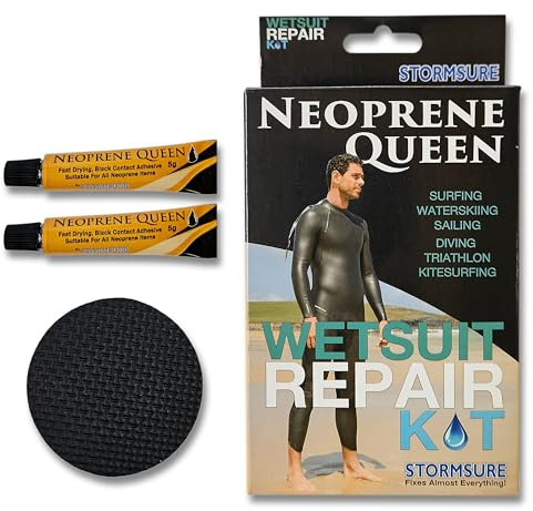 Stormsure Neoprene Queen Kit Riparazione Muta - Adesivo Impermeabile ad Asciugatura Rapida con Toppe in Neoprene per Riparazioni Flessibili