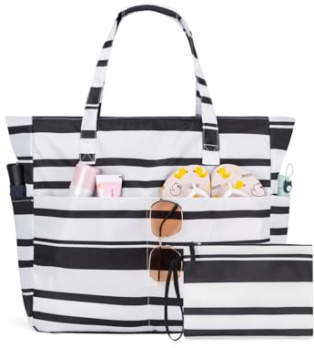 KABAQOO Strandtasche XXL mit Reißverschluss und Nassfach Badetasche Groß | für Damen Familie, mit Fächern, Faltbare, Sanddicht, Schwimmtasche, Shopper Tasche, Tote Bag für Strand Reisen