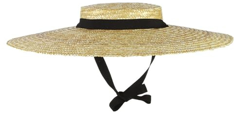 Peosaard Cappello Paglietta in Paglia da Donna, Cappello Paglietta in Paglia da Donna Spiaggia Tessuto Traspirante Protezione UV con Sottogola e Fodera Tesa Larga Floscia Vintage, Cinturino Nero
