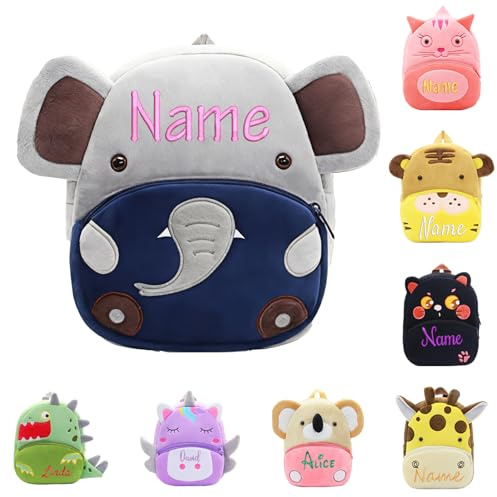 General Personalisiert Rucksack Kinder, Gestickter Name Geeignet Kinderrucksack füR MäDchen, Junge, Geeignet füR Kindergarten, Kita und Schule, Personalisierte Geschenke zum Schulanfang（Elefantenbaby）