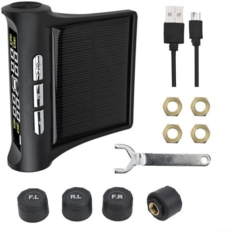 Kabelloses Solar-TPMS für Auto, LKW, Wohnmobil, LCD-Reifendruckkontrollsystem mit 4 externen Sensoren, USB- und solarbetrieben