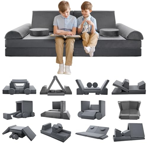 Ryuhic Spielsofa Für Kinder, Kindersofa aus 10 Schaumstoff Bausteine, Kuschelecke Im Kinderzimmer Spielzimmer Schlafzimmer Möbel, Flexibel Kombinierbare Kinder Couch Modulares Spielsofa Zum Spielen