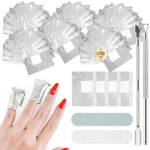 JODSONE Nail Polish Remover Wraps Pads - 300 Stück Folien-Nagelwickel Gel-Nagellack Entferner Folienwickel für Nägel Aluminiumwickel Entferner Komplett mit Nagelhautwerkzeugen