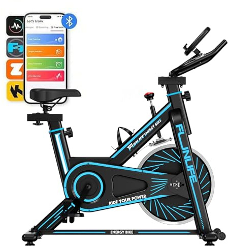FunLife C1 Indoor Bike mit Bluetooth und Riemenantrieb, 120 kg | Leiser Heimtrainer mit App, FitShow und Kinomap, stufenlosem Widerstand sowie verstellbarem Sattel und Lenker