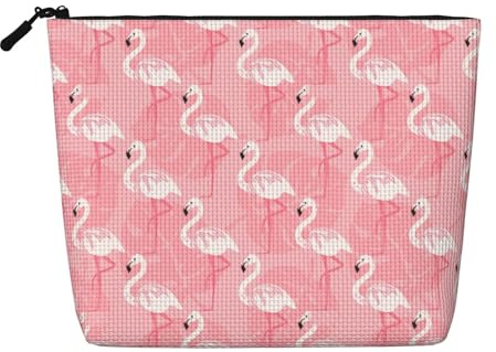 Longzehao Large Capacity Summer Flamingo Palm Leaves Print Fake Hemp,Makeup Bag,Travel Bag Pouch,Toiletry Bag with Zipper