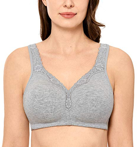 Delimira Women's Non Wired Bras Full Coverage Cotton Comfort Bra Plus Size Non Padded Soft Bras Grey 36D