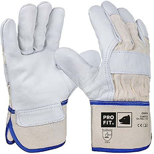 PRO FIT Premium Arbeitshandschuh ODIN 12er Pack – Rindvollleder Handschuhe, Profi Forst Handschuh, Schutzhandschuhe mit Canvas-Stulpe - Natur, Gr. 12