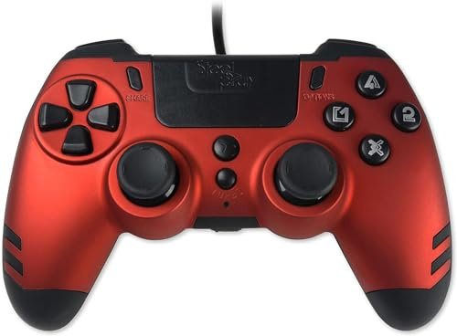 Steelplay, Metaltech, manette filaire pour playstation 4, PS3 et PC, manette gaming filaire avec double système de vibration, Gamepad contrôleur de jeux filaire - Rouge Rubis