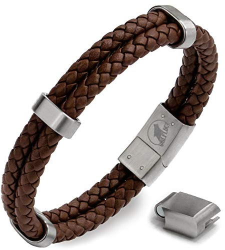 Wolflock Lederarmband für Herren - Schwarz und Braun - Verschiedene Längen - Magnetverschluss aus Edelstahl - Ideales Geschenk für Männer