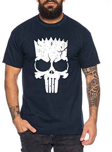 Bart Punsh -Camiseta de Hombre Cooles Lisa Homer Marge APU Ned Moe Fun Shirt, Farbe2:Azul Oscuro, Größe2:Large