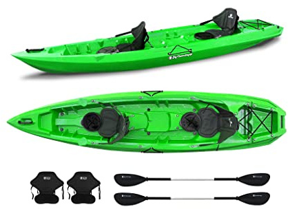 Kayak Biposto Mojito Big Mama - 2 + 1 posti, lunghezza 380 cm, ruote integrate (Verde, 2 Pagaie e 2 Seggiolini)