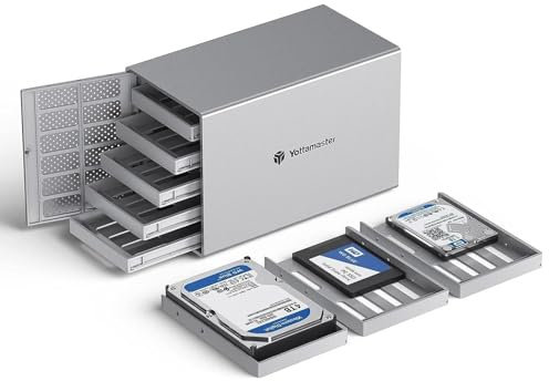Yottamaster Aluminium 5 Bay Festplattengehäuse,Externe USB3.0 SATA Festplatte Gehäuse Lagerung für 3,5 /2,5 festplatten mit 80mm Leise Lüfter-[Festplatte Nicht enthalten]