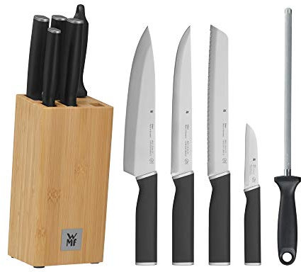 WMF Kineo Messerblock mit Messerset 6teilig, Made in Germany, 4 Messer, Wetzstahl, Bambus-Block, Performance Cut, Spezialklingenstahl