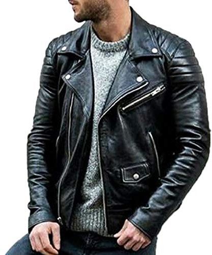 Men's Motorbike Rock Punk Biker Leather Jacket Multi-Zipper Design Harley Jacket Coat Black