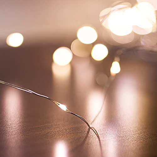 pille gartenwelt 50 LED Lichterkette dimmbar Micro Silberdraht Metall wasserfest warmweiss Batterie 530 cm