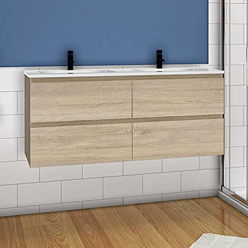 Aica Sanitär Badmöbel Set 120cm Badezimmer Waschtisch mit Unterschrank Eiche Matt
