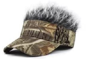 YWINETO Men Novelty Hair Visor Cap Sun Hat with Wig Spiked Hair Visor Sun Hat Funny Fake Wig Adjustable Tennis Visors Cap Hairs Fashion Baseball Golf Cap for Men Funny Summer Sunhats Brown