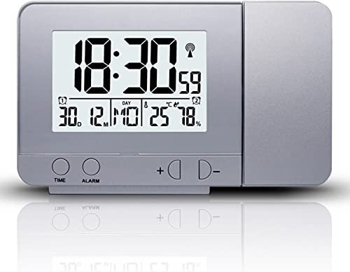 UIBAO Wireless Weather Station Projection Alarm Clock with Backlight Colorful Outdoor Weather Sensors Date Snooze Digital Temperature Humidity Clock suitable for Bedroom,White