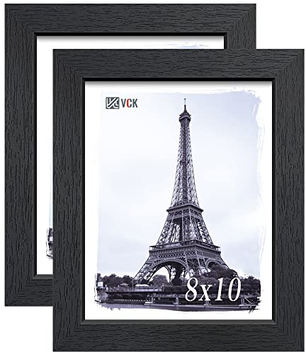 VCK 8x10 Picture Frame Set of 2 - Black, Textured Exclusive Solid Wood Picture Frames, Wall Gallery Frame