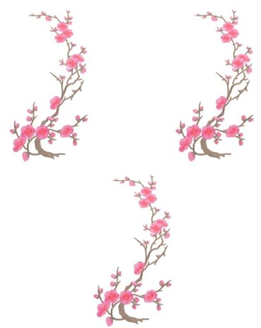 Mipcase 3 Stück Aufbügel Patches Blumen, Rosa Pflaumenblüte Aufnäher Applikationen, Stickerei Bügelbilder für Textilien Jacken Hüte, Große Sakura Iron On Patch für Erwachsene