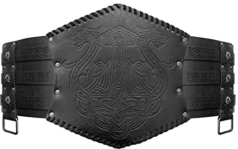 Thajaling Wikinger geprägter breiter Gürtel,Nordischer Kunstleder Taillenpanzer,Mittelalterlicher Ritter Korsettgürtel für LARP Kostüm