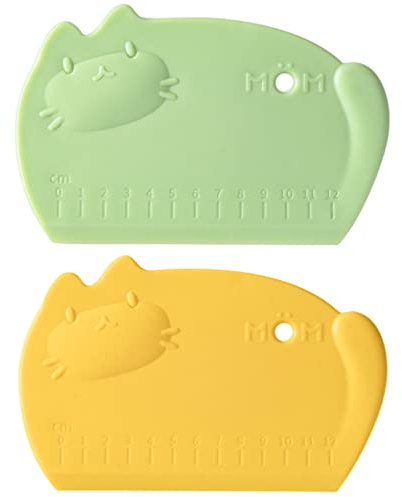 Silicone Dough Scraper with Scale Cartoon Food Grade Baking Scrapers Dough Cutters Food Scrappers for Bread Dough Baking Cake Fondant Icing Silicone Bench Scraper for Sourdough, 2 Pcs, Green & Yellow
