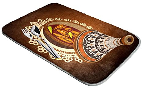 Tapis à poils longs ultra doux en fausse fourrure Sambal Poulet Tajine Servi avec pot d'olives