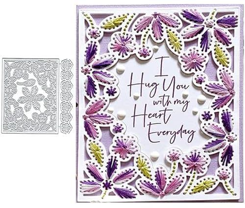 TingZVen Metal Cutting Dies, Embroidery Flowers, Art Deco, 14.3 x 13.7cm/5.63 x 5.39inch, Carbon Steel, Perfect for Scrapbooking, Card Making, DIY Crafts