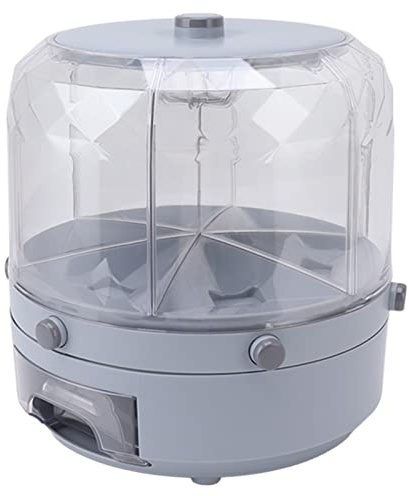 Rotating Rice Dispenser, Transparent Body 6 Grids Airtight Rotating Dry Food Container Bean Exit for Kitchen (Grey)