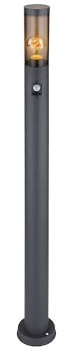 Wegeleuchte Bewegungsmelder Pollerleuchte außen Gartenlampen anthrazit IP44, Standleuchte Terrasse Balkon, Edelstahl rauchfarben, 1x E27 Fassung, DxH 12,7x110cm