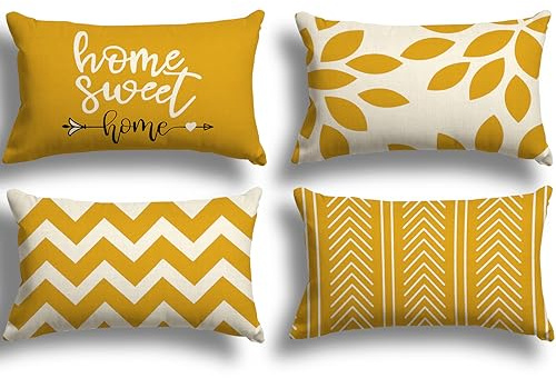 ZWJD Kissenbezug 30x50 4er Set Dekokissen Kissenbezüge Dekoration Outdoor Kissenbezüge Leinen Dekokissen für Schlafzimmer, Sofa, Stuhl, Bett, Garten (30 x 50 cm,Dunkelgelb)