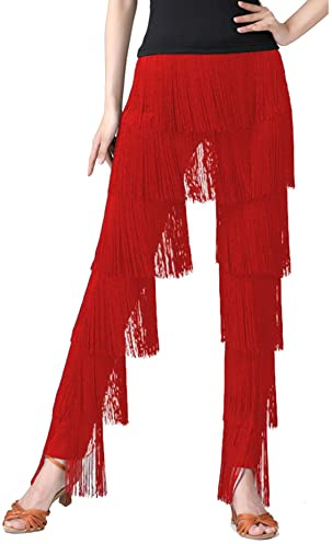 SEAUR Damen Fransenhose Latein Tanzhose Quaste Fransen Hose Tanz Ballsaal Tango Salsa Rumba Cha Cha Samba - S M L XXL 3XL 4XL
