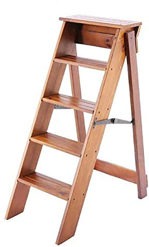 AYVADA Tabouret à 5 marches en Bois Massif Tabouret à échelle Pliante Chaise à escabeau multifonctionnelle Étagère de bibliothèque multifonctionnelle Étagère à Livres Support pour Plante Chaises à