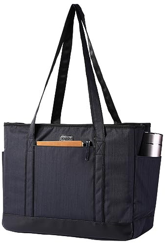 Monanller Modische Lehrer-Tragetasche, große Lehrer-Arbeitstasche mit Laptopfach für Damen und Herren, Lehrer-Tragetasche, Schwarz und Blau, 17*6.8*13inches, Tragetasche für Lehrer