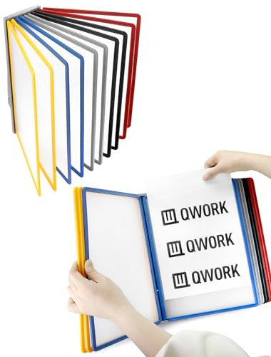 QWORK® 2 Stk. Wand Sichttafelsystem - 10X Sichttafeln A4 - Mehrfarbig Dokumentenhalter für Messehallen, Restaurants, Büros, öffentliche Plätze