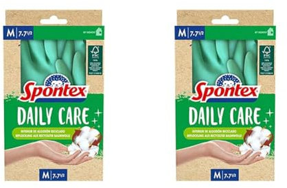 Spontex Daily Care Haushaltshandschuhe aus 100% FSC-zertifiziertem Latex, mit Innenfutter aus recycelter Baumwolle, für alle Putz- und Pflegearbeiten, 1 Paar, Größe M (7-7,5) (Packung mit 2)