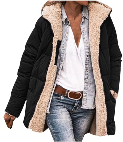 Femme Chauds Manteaux d'hiver Réversible Sherpa Polaire Longues Vestes Bouffantes à Capuche Vêtements D'extérieur Veste Chaude d'hiver pour Femmes Manteau à Capuche Hiver éPaissir Parka