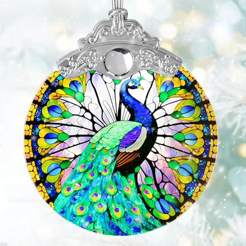 Buntglas Sonnenfänger, Jocidea Pfau Ornament, Weihnachtsschmuck, Feiertagsschmuck, Weihnachtsbaumdekoration, Pfau Dekor für Zuhause, Pfau Geschenke