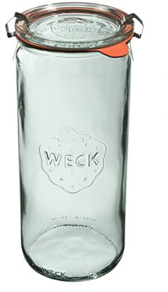 Weck Zylinderglas 1040 ml 6 Stück | Glas mit Deckel, Dichtung und 2 Verschlüssen | Zum Einkochen von Konserven, Säften, luftdichtes Lagern von trockenen Zutaten