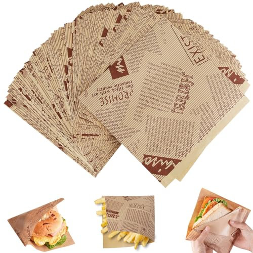 Amentalove 150 Fogli Carta Alimentare, Carta per Hamburger, Sacchetti per Hamburger, Sacchetti per Panini, Sacchetti per Snack Panini Patatine Fritte (15 x 15 cm)